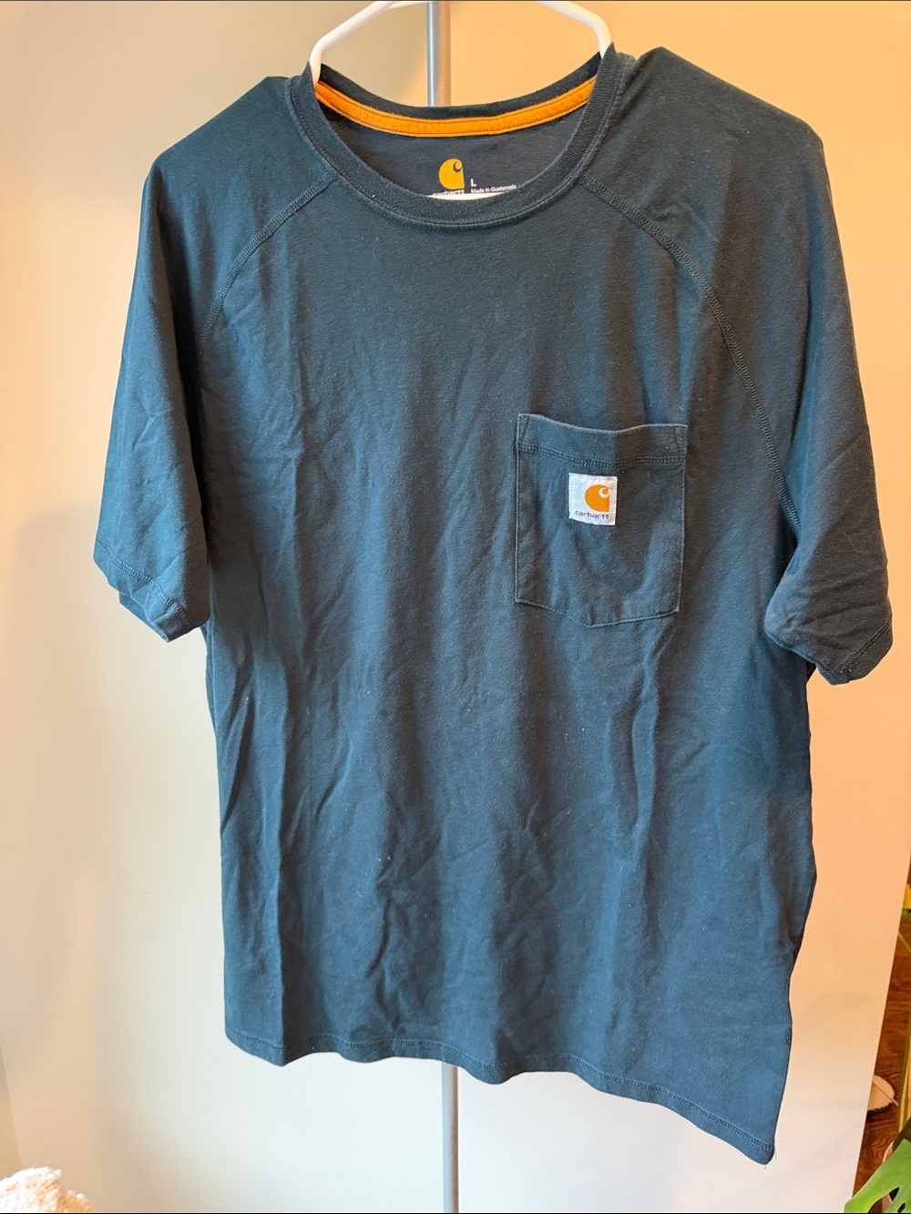 Carhartt Teal Crewneck Pocket Tee with Orange Trim